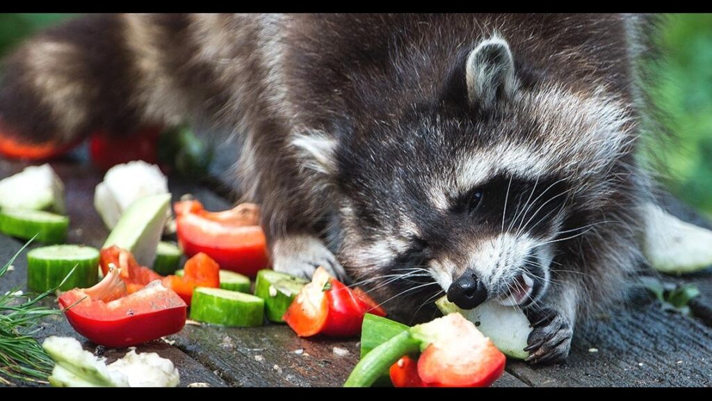 raccoon eating vegetables