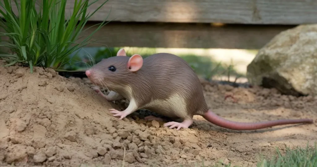 rat burrows under house