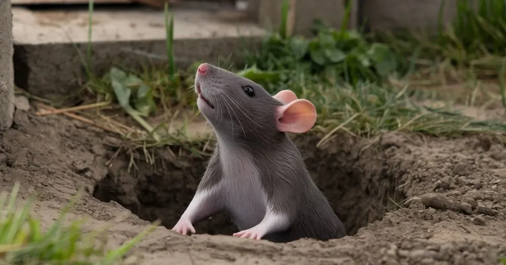 rat burrows under house