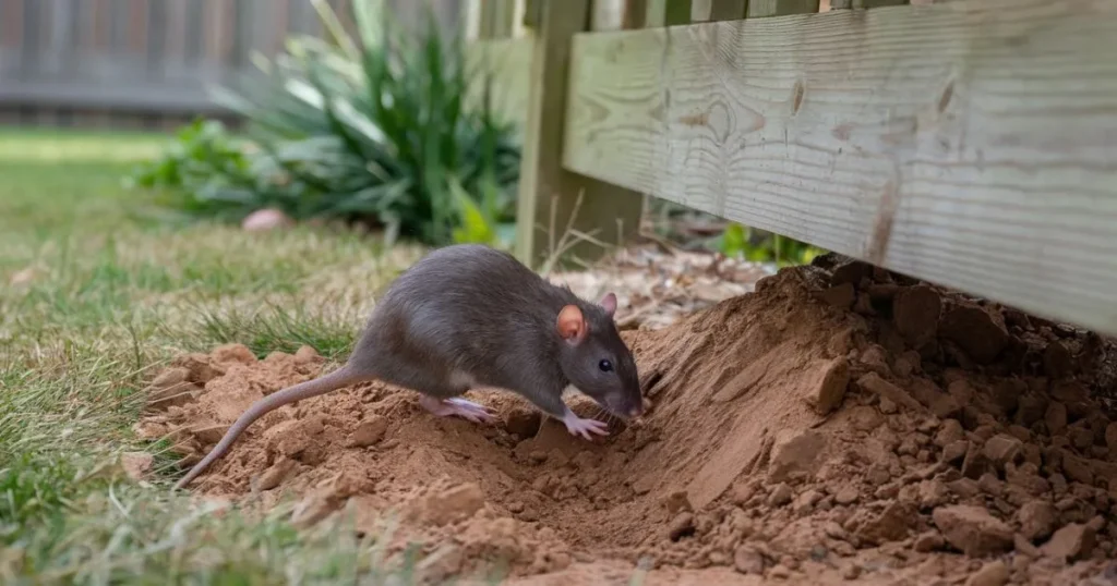 rat burrows under house