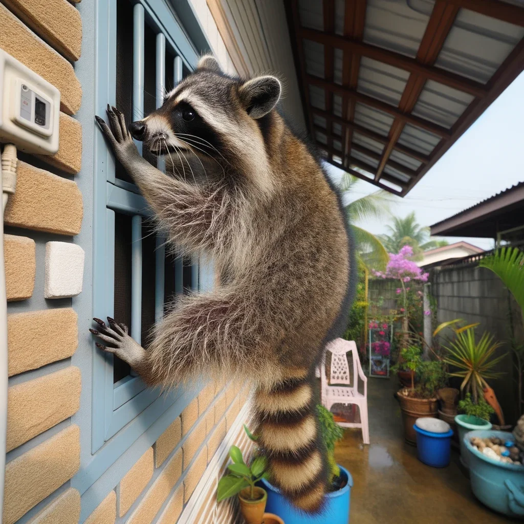 raccoon looking through the window