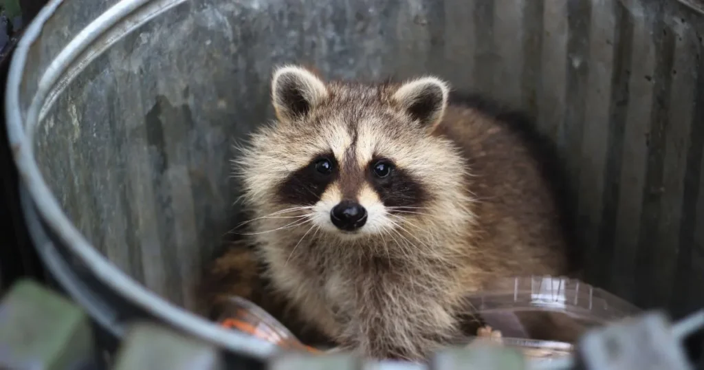 Raccoon on trashcan