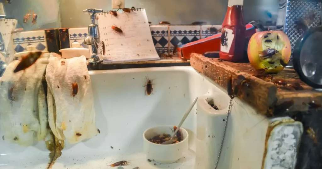 small cockroaches in kitchen at night
