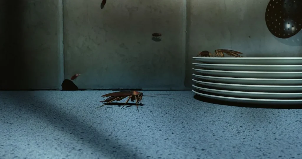 small cockroaches in kitchen at night
