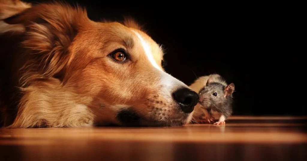 dog eats mice